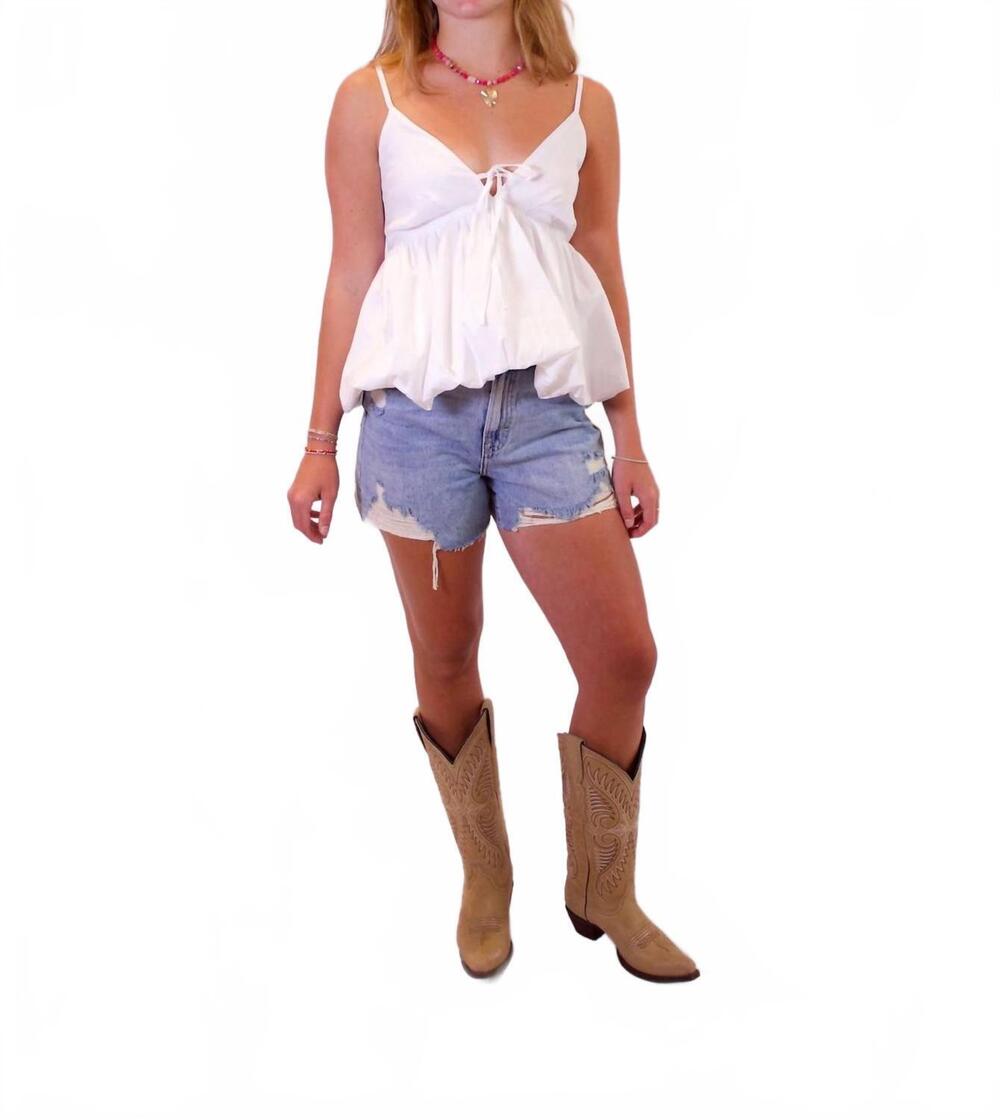 NEW BLUE B puff bottom tie front cami tank top in white